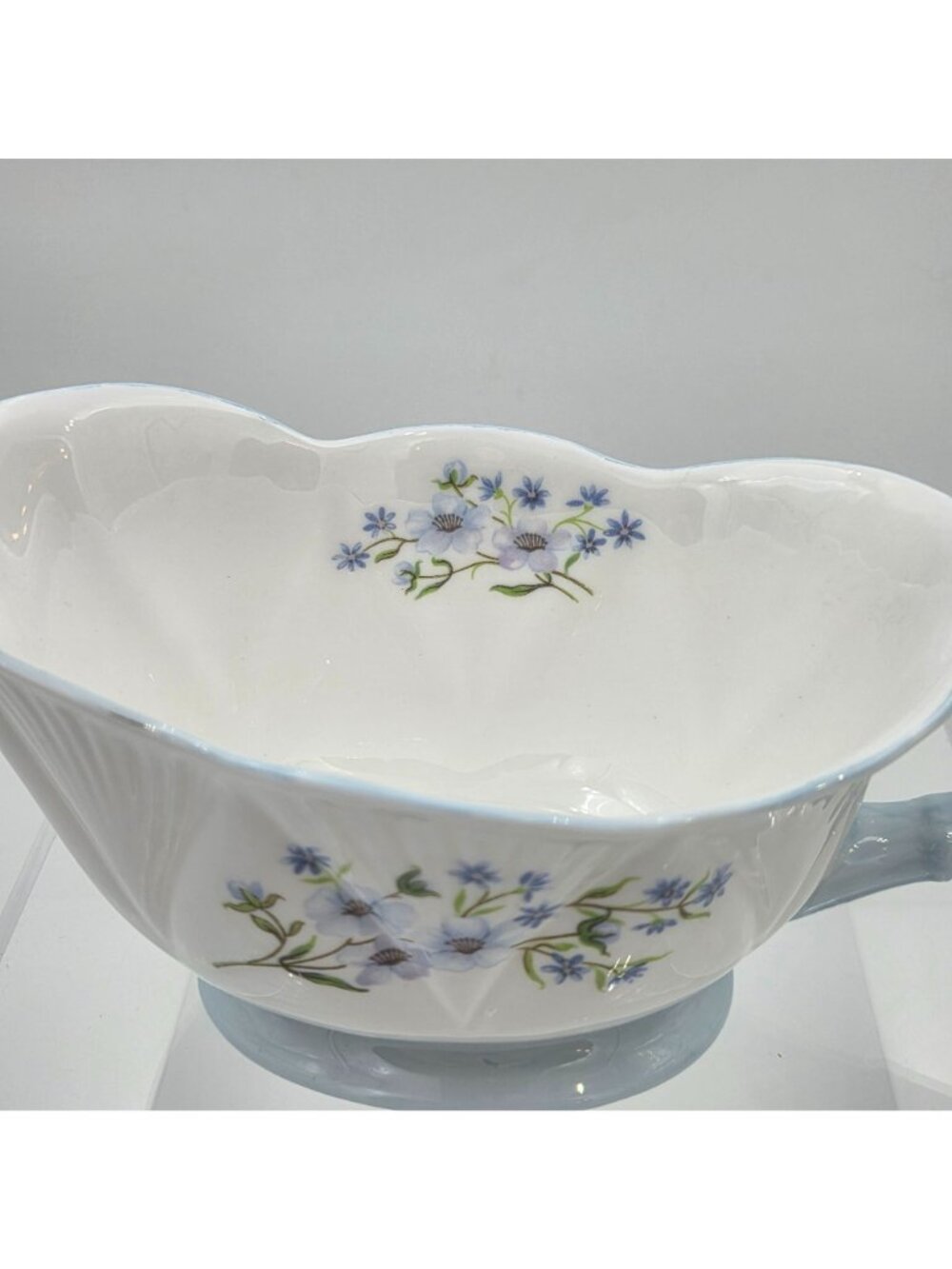 Shelley Blue Rock Dainty Gravy Boat Blue Trim Bone China English Botanical - Picture 6 of 10